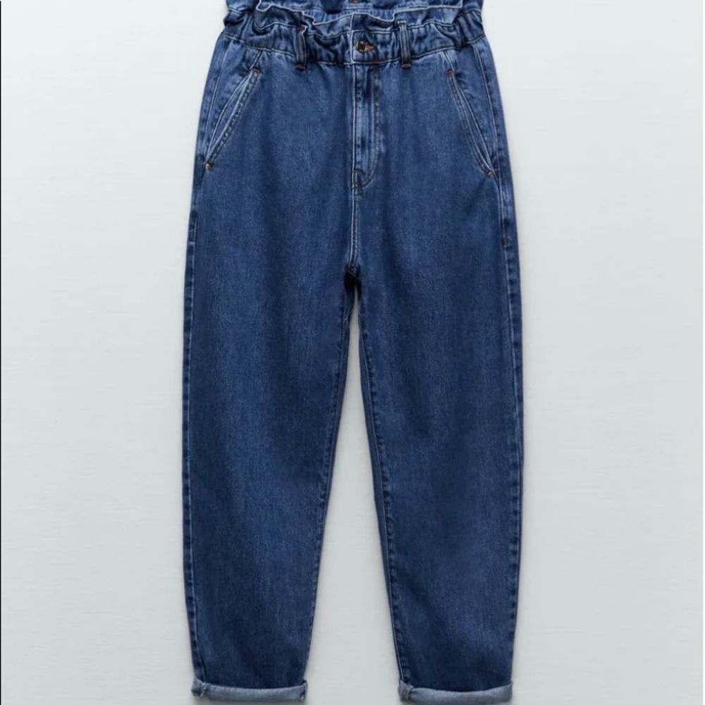 Zara Women’s Baggy Paperbag High-Waisted Blue Bloggers Favorite Jeans LIKE NEW